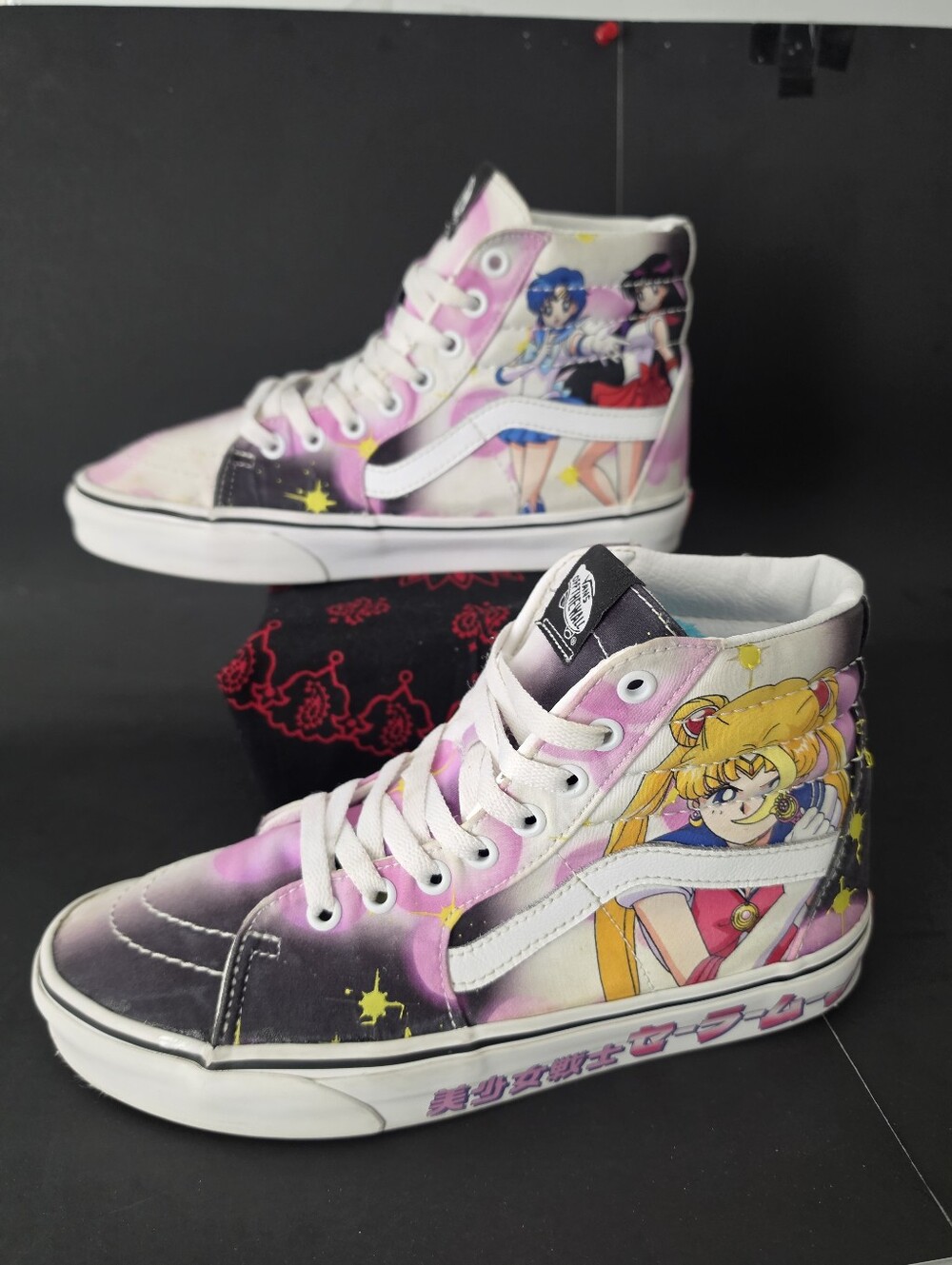 Vans Womens Pink White Sailor Moon High-Top Sneakers.